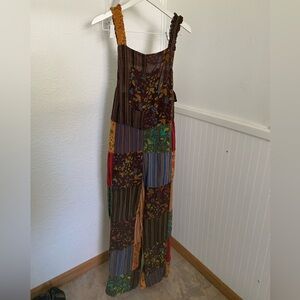 Bohemian Brown and Red Patchwork Jumpsuit